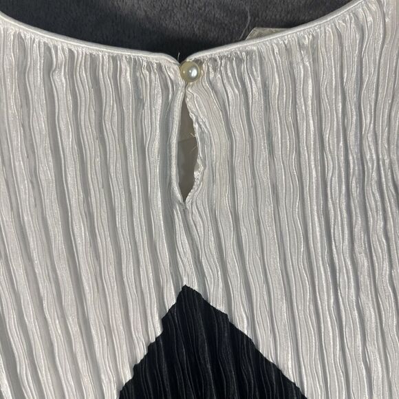 Edith Flagg VTG Pleated MIDI Dress S Black White Puff Sleeve Sequin Flapper Coco - Picture 10 of 12